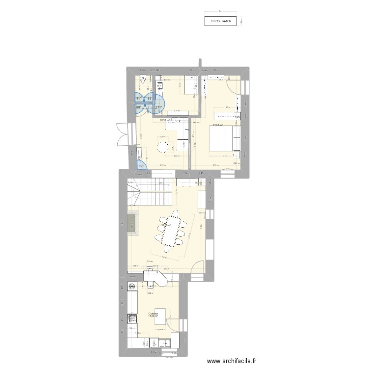 Maison2. Plan de 3 pièces et 79 m2