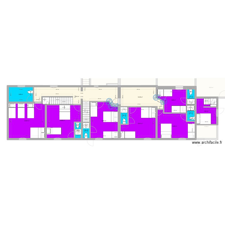 rdc + étage gite groupe couleur pieces. Plan de 42 pièces et 430 m2