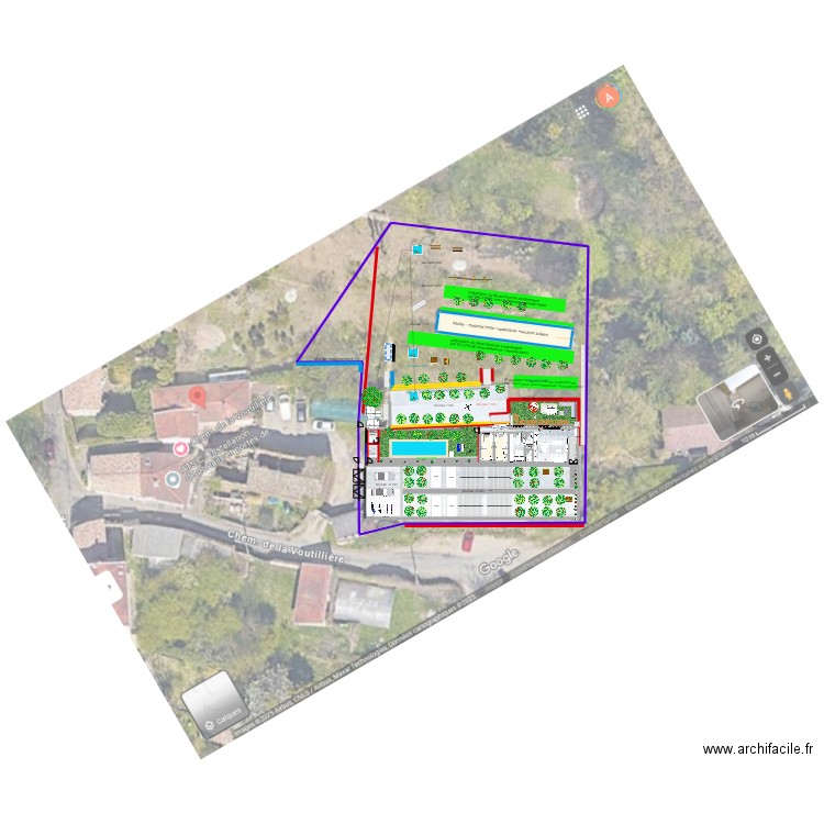18m petite terrasse -entree grande serre +hydroponie +piscine interieure+ salle sieste +1 bureau. Plan de 2 pièces et 121 m2