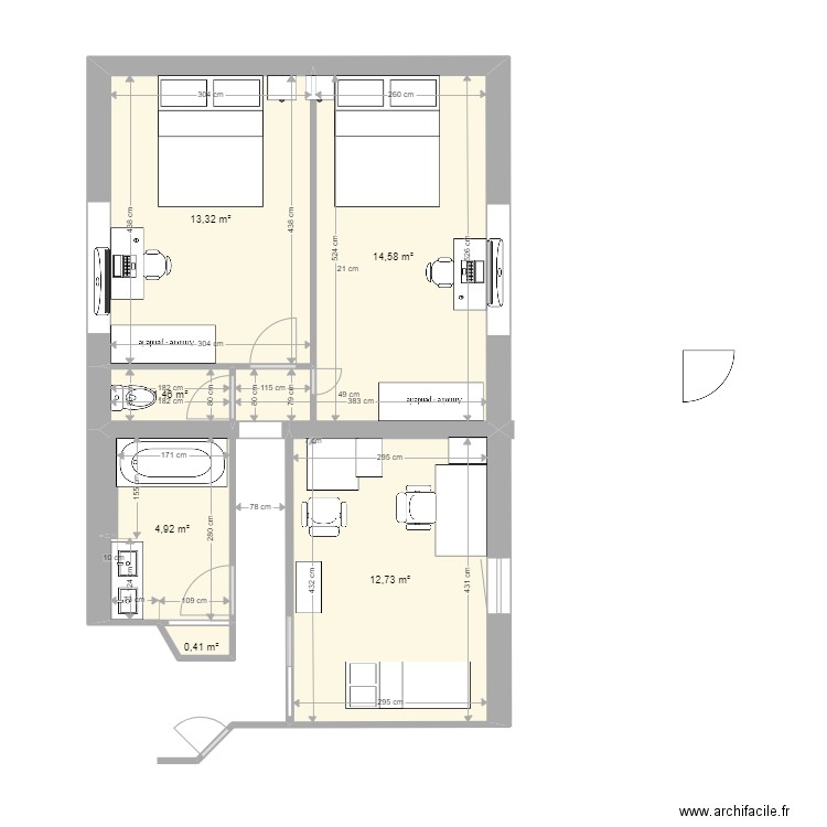 Extension_v7. Plan de 6 pièces et 47 m2