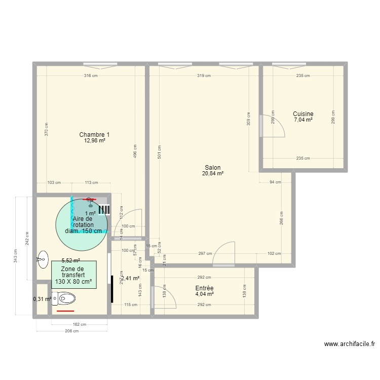 5069 MERAHI plan complet projeté. Plan de 8 pièces et 54 m2