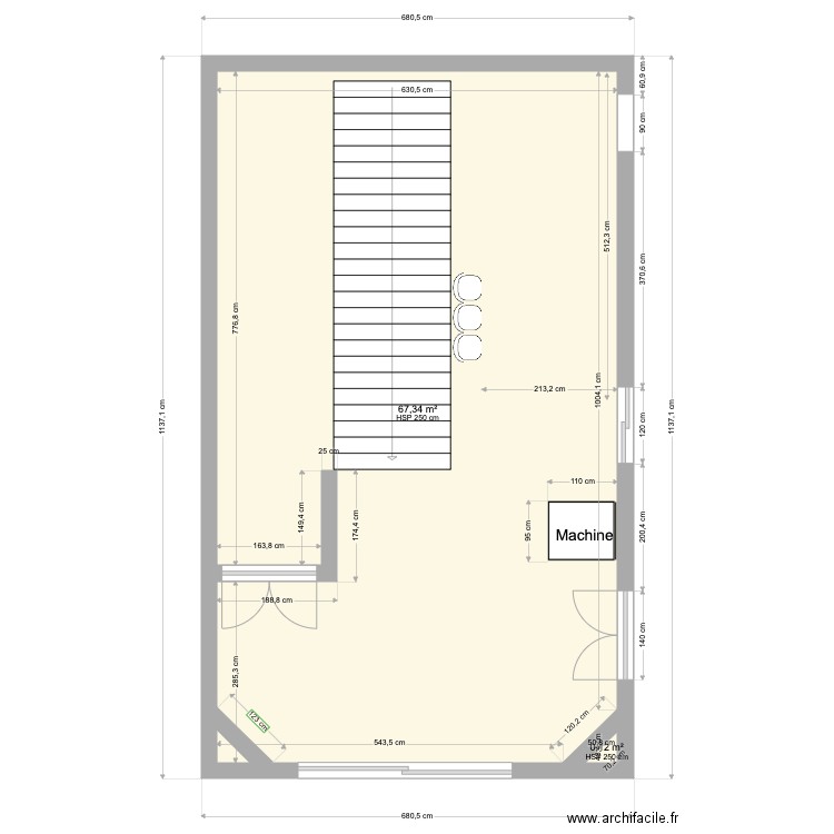 hall hopital. Plan de 2 pièces et 67 m2