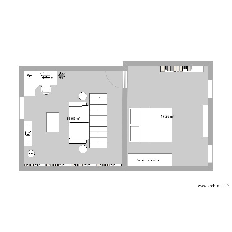 aménagement grenier . Plan de 2 pièces et 37 m2