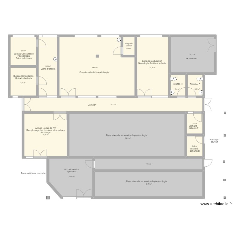 Service kiné HDS Ijenda - Transformations proposées. Plan de 17 pièces et 315 m2