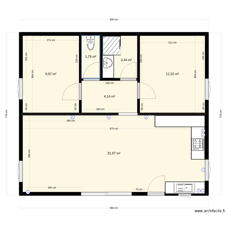 Maison Cliousclat. Plan de 6 pièces et 63 m2