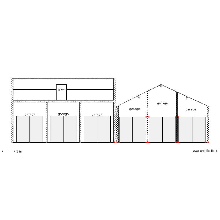 coupe bat-E-F. Plan de 