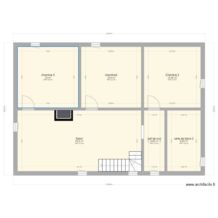 Pontos étage. Plan de 6 pièces et 93 m2