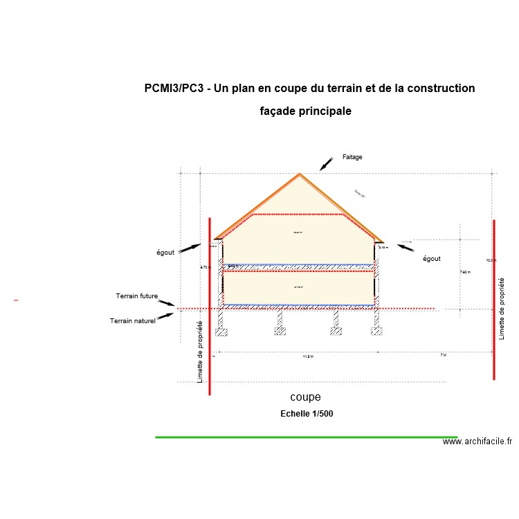 coupe terrain de face 1. Plan de 0 pièce et 0 m2