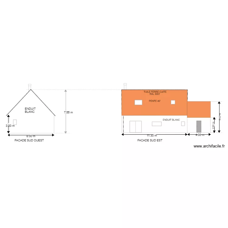facades SUD  apres travaux offrethun. Plan de 