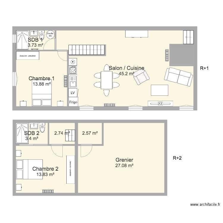 Projet Orthez Appt 2 T3 Duplex. Plan de 0 pièce et 0 m2