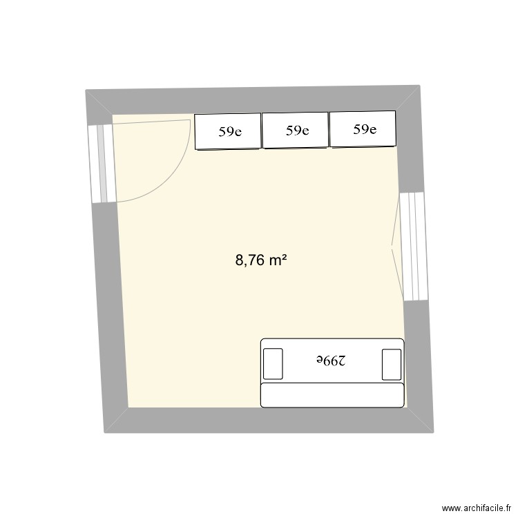 Chambre Sam. Plan de 1 pièce et 9 m2