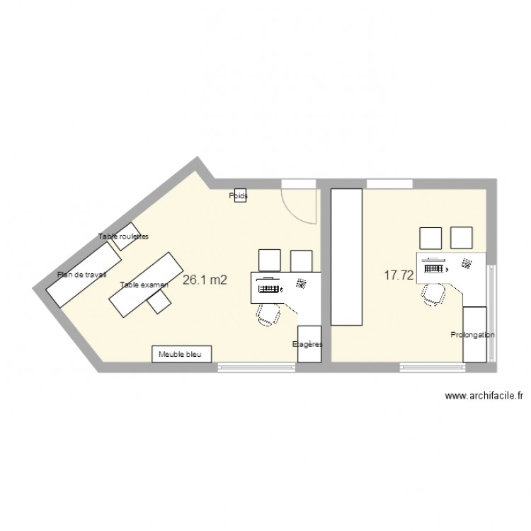 Bureau 1 et secrétariat. Plan de 0 pièce et 0 m2