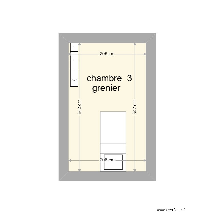 chambre grenier. Plan de 1 pièce et 7 m2