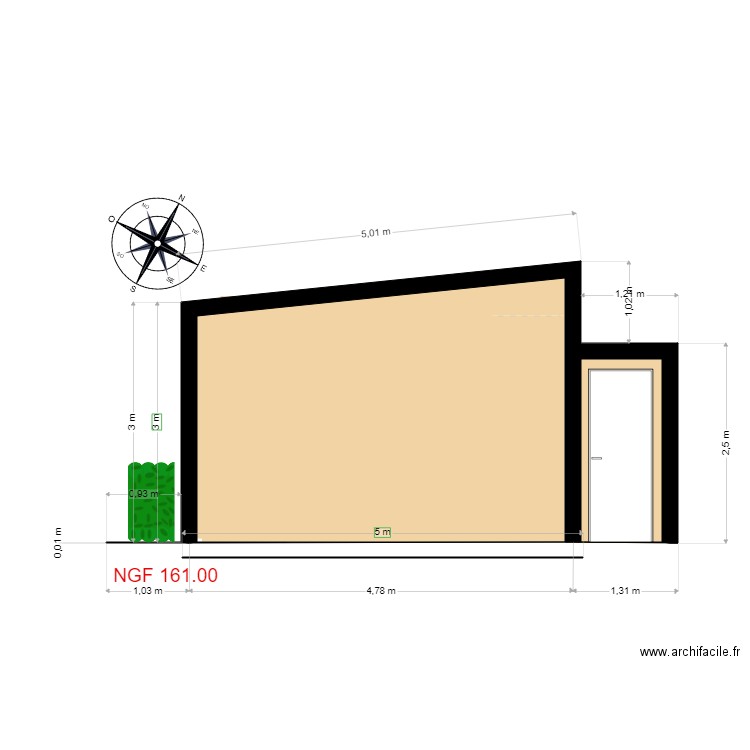 Facade SUD     loic. Plan de 2 pièces et 16 m2