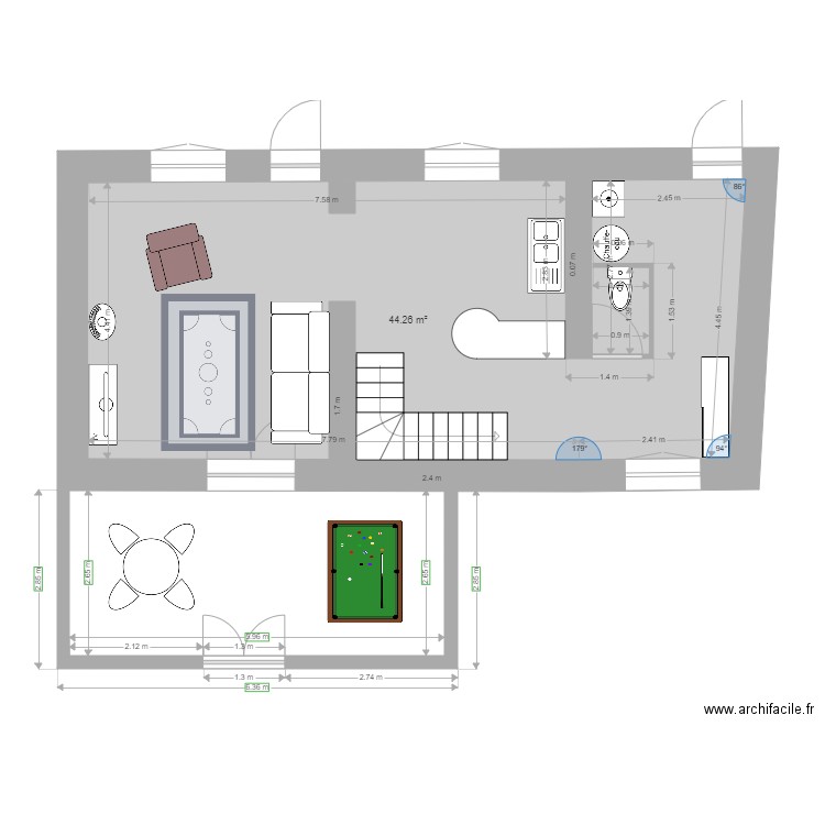 ROBIN revu. Plan de 1 pièce et 44 m2