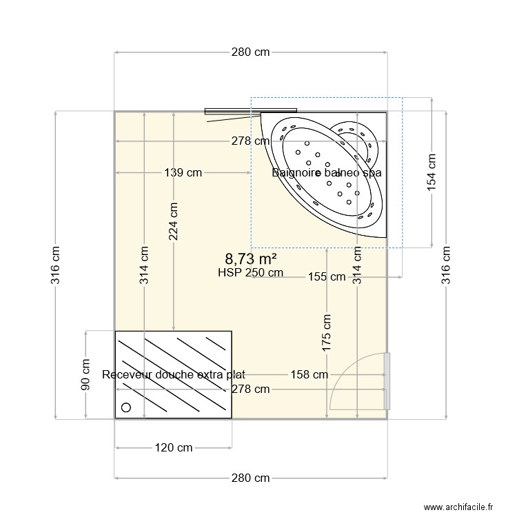 SDB. Plan de 1 pièce et 9 m2