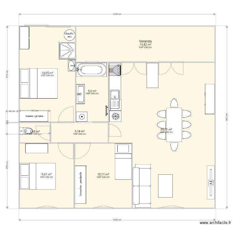 Maison. Plan de 8 pièces et 96 m2