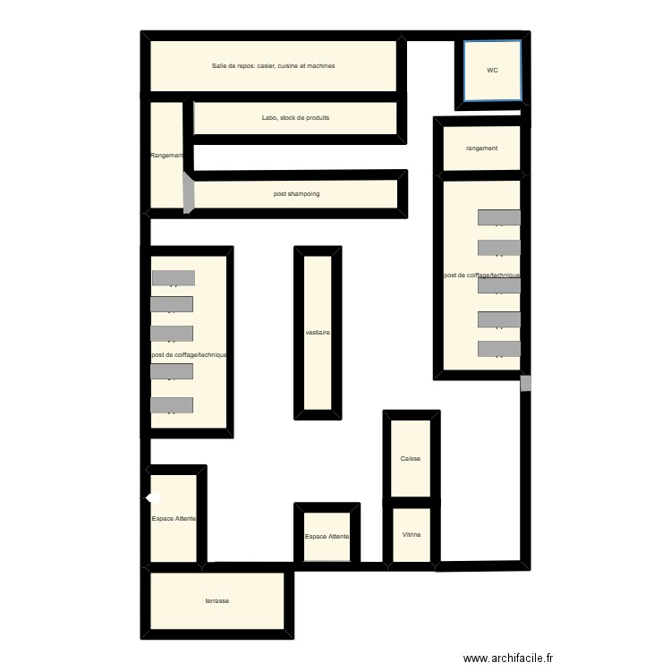 plan d'entreprise Ilea Coiffure herblay. Plan de 14 pièces et 68 m2