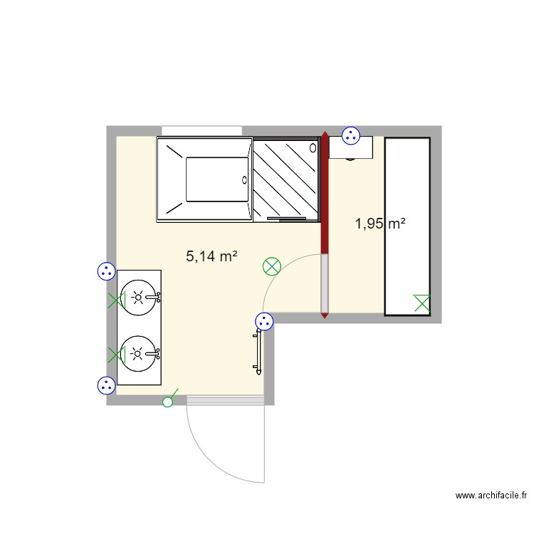 SALLE BAIN SAUNA. Plan de 2 pièces et 7 m2