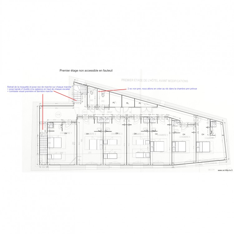 Hotel du commerce  étage 1  actuel et futur. Plan de 0 pièce et 0 m2