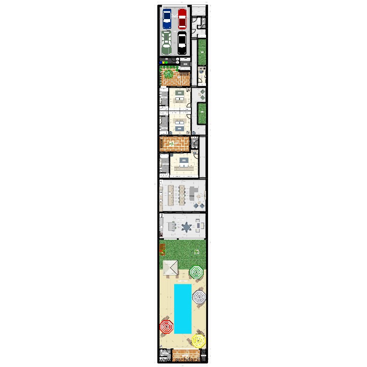 villa plein-pied mitoyenne. Plan de 27 pièces et 634 m2