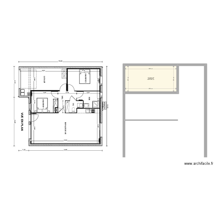 appart lotissement 2. Plan de 1 pièce et 13 m2