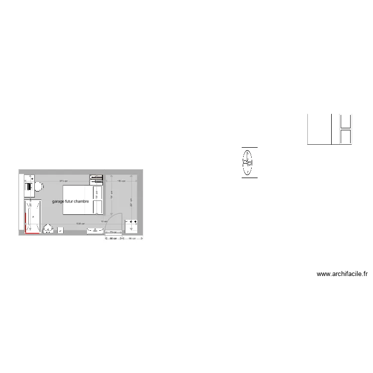transformation garage en chambre avec baignoire. Plan de 