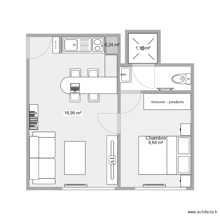 44 BARCELONE. Plan de 4 pièces et 27 m2