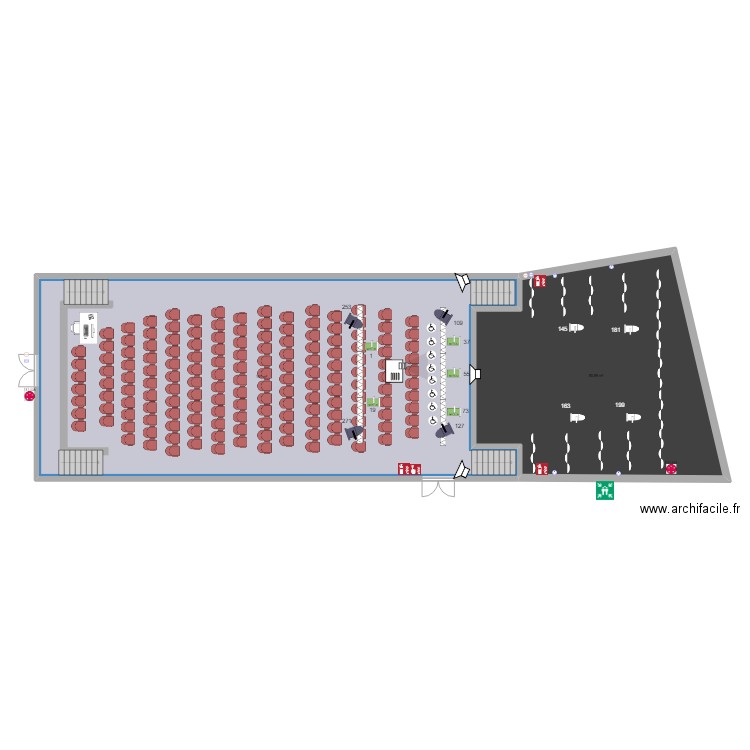 Théâtre BOUSSAY. Plan de 2 pièces et 242 m2