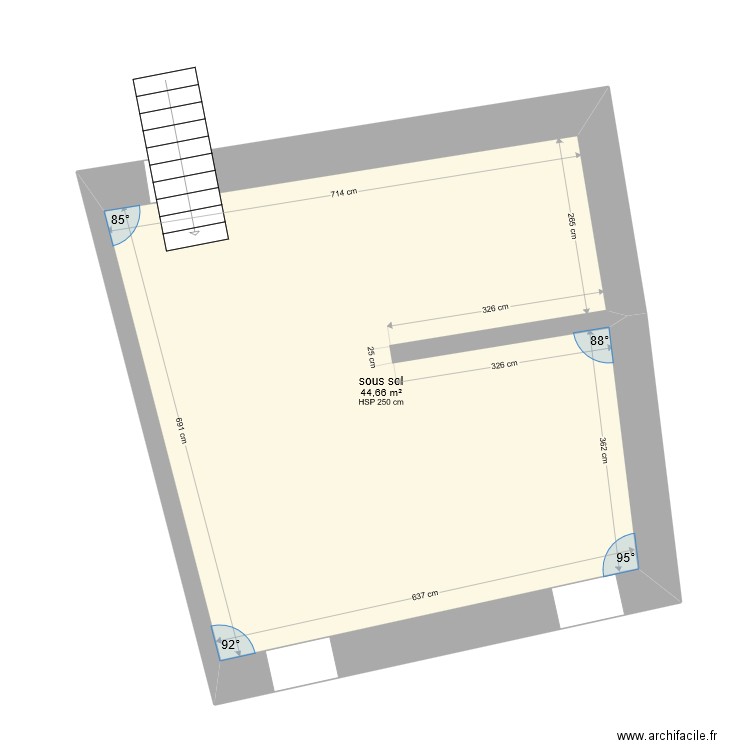 sous sol. Plan de 1 pièce et 45 m2