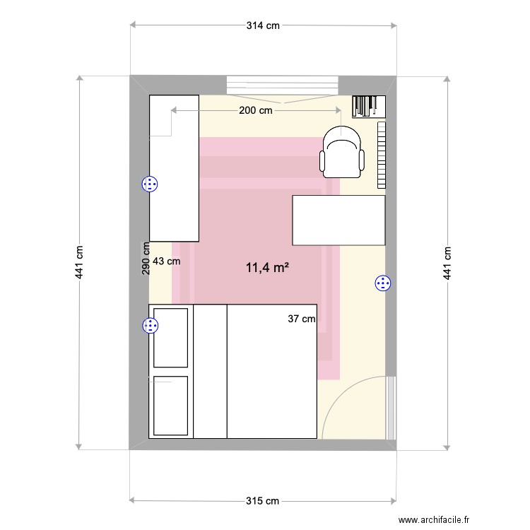 Chambre Parents . Plan de 1 pièce et 11 m2