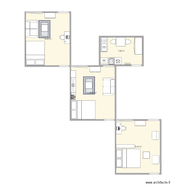 DORNACH. Plan de 4 pièces et 54 m2