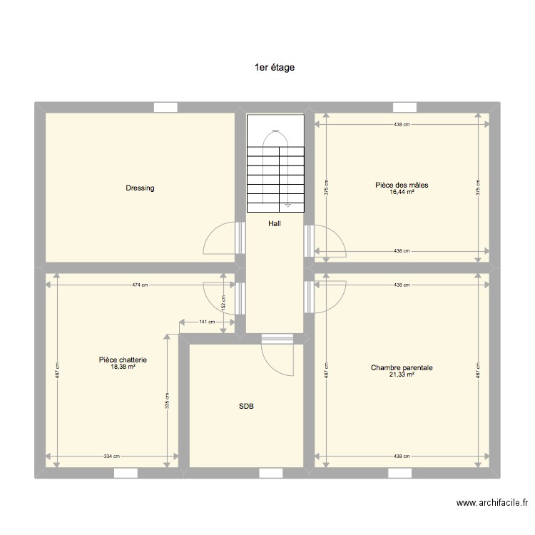 maison-1er. Plan de 6 pièces et 91 m2