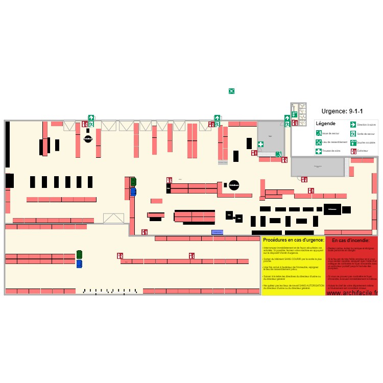 Plan Évacuation Usine 2. Plan de 9 pièces et 2409 m2