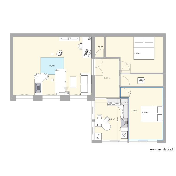 Réhabilitation de la remise V1. Plan de 7 pièces et 85 m2