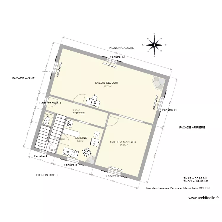 Rez de chauss&eacute;e COHEN Menachem et Penina. Plan de 