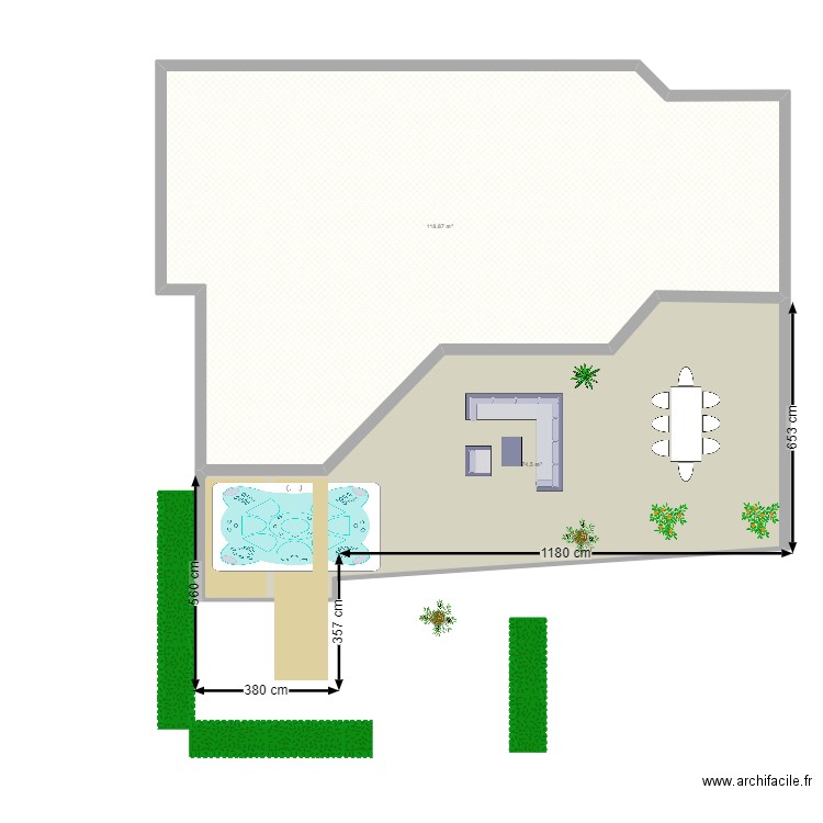 Terrasse 2. Plan de 2 pièces et 193 m2