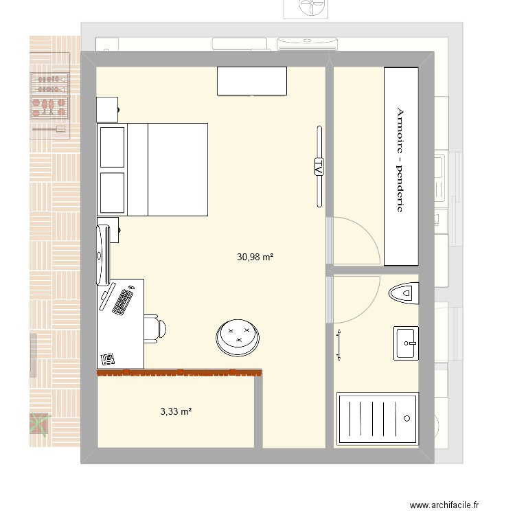 grange etage +1. Plan de 3 pièces et 79 m2