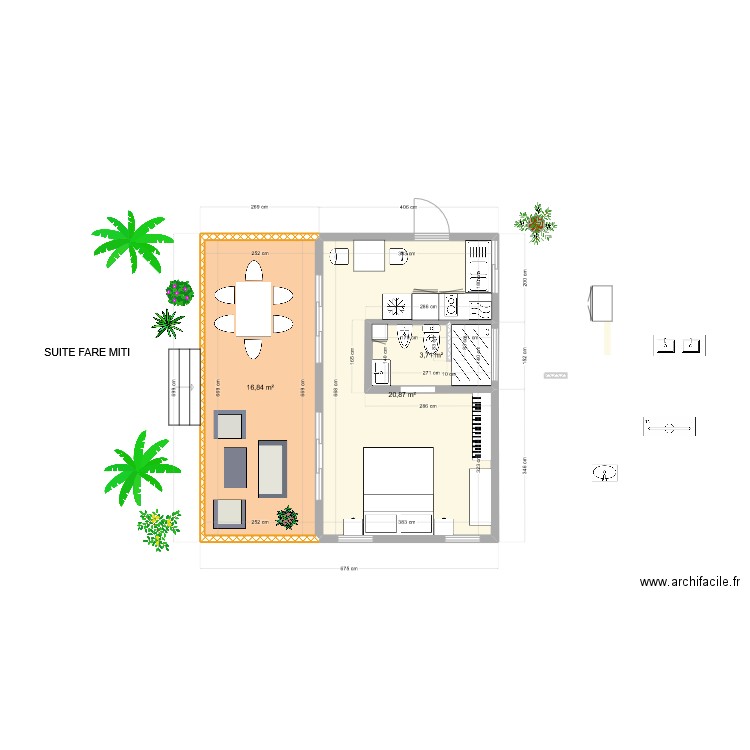 SUITE FARE MITI 4. Plan de 3 pièces et 41 m2