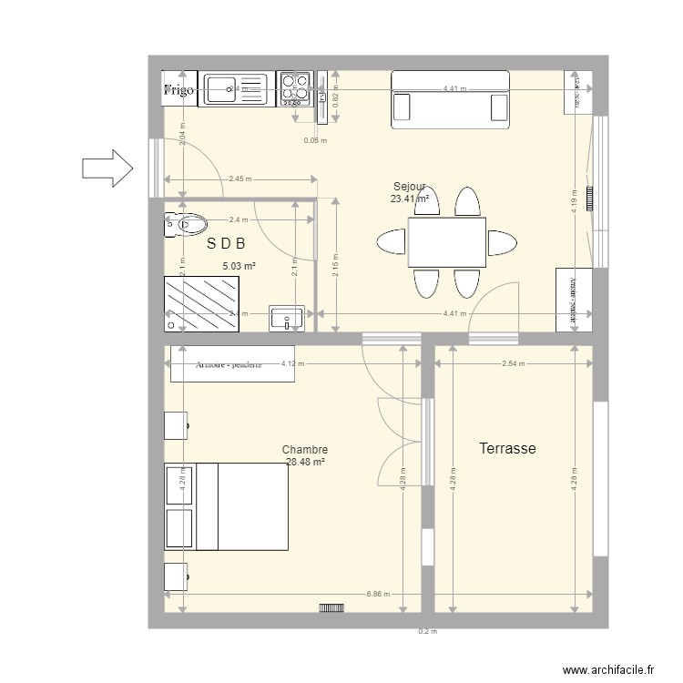 Appartement 18 PMR. Plan de 3 pièces et 57 m2