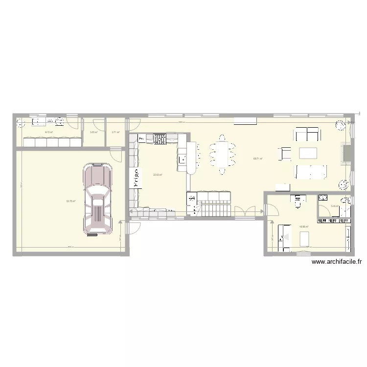 cuisine ouverte. Plan de 