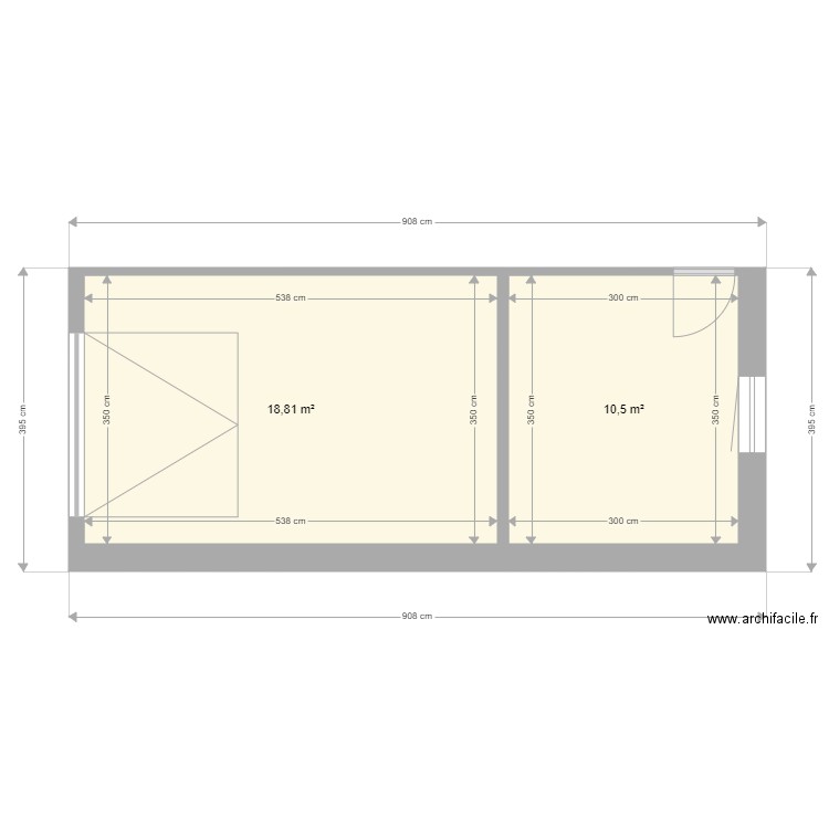 extension simplifie. Plan de 2 pièces et 29 m2