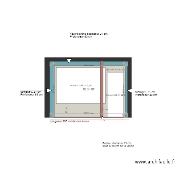 Plan de coupe façade intérieure boutique. Plan de 0 pièce et 0 m2