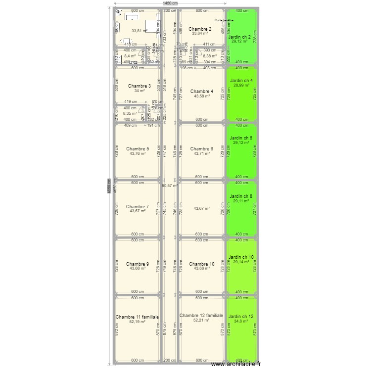 Bâtiment 12 ch fleuve. Plan de 22 pièces et 808 m2