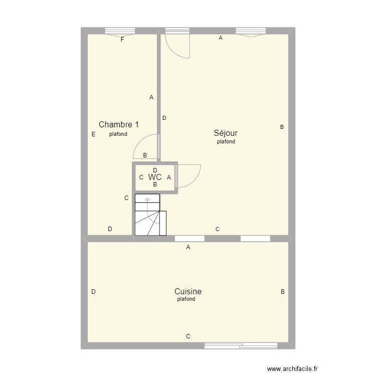 gandrille bis rdc. Plan de 5 pièces et 65 m2