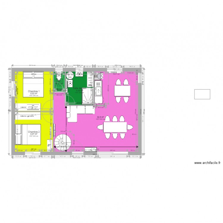 Chalet  2 chambres plein pieds 1000  670 et mézzanie . Plan de 0 pièce et 0 m2