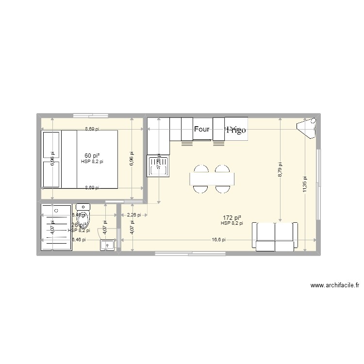 chalet. Plan de 5 pièces et 44 m2