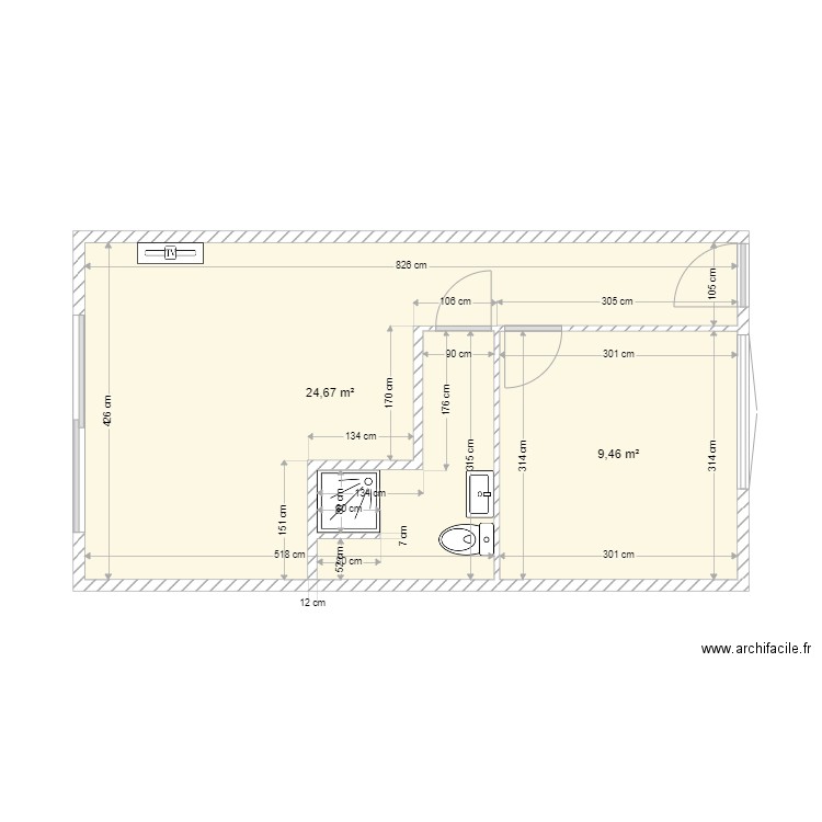 MARTIN V2. Plan de 2 pièces et 34 m2