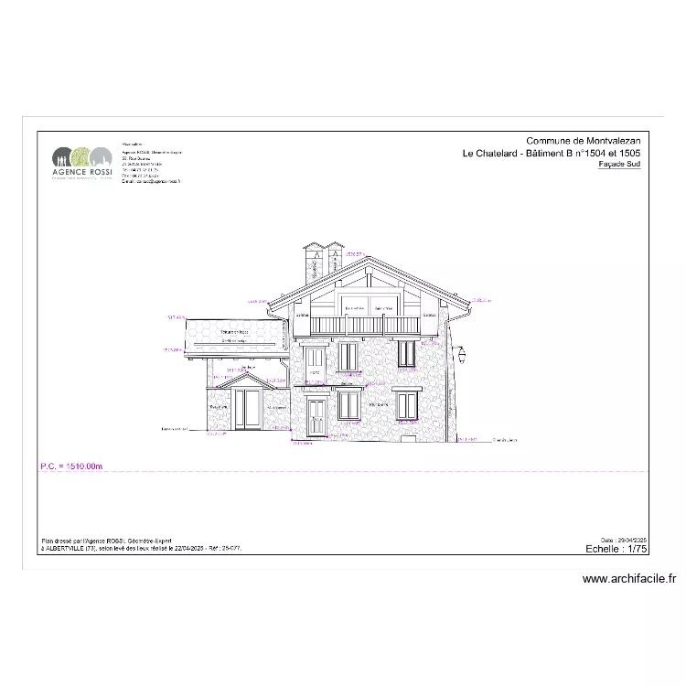 FACADE SUD GEOMETRE CHATELARD. Plan de 