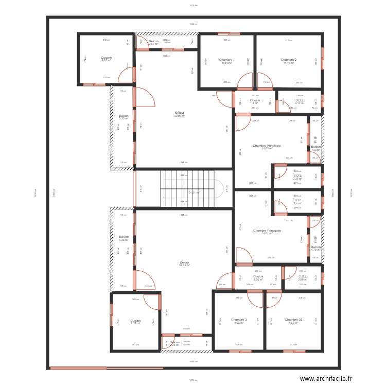 plan r+1 02 apparts t4 RDC. Plan de 24 pièces et 524 m2